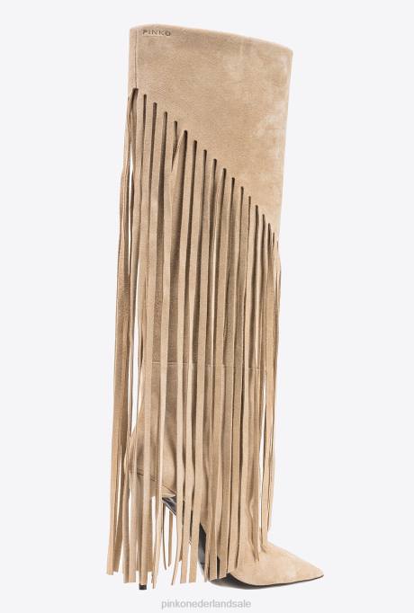laarzen | L4881100 suède laarzen met franjes Pinko beige-licht taupe