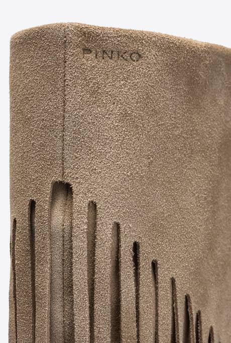 laarzen | L4881100 suède laarzen met franjes Pinko beige-licht taupe
