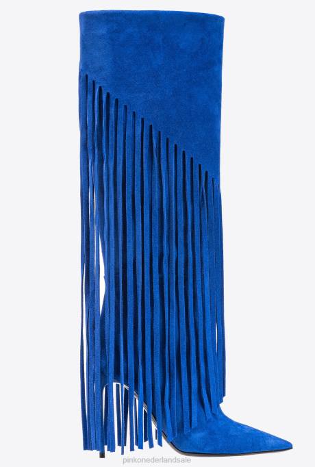 laarzen | L4881101 suède laarzen met franjes Pinko clematis blauw