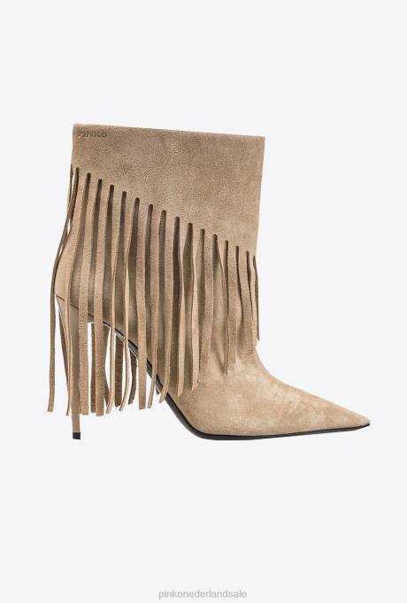 laarzen | L4881102 enkellaarsjes met franjes Pinko beige-licht taupe
