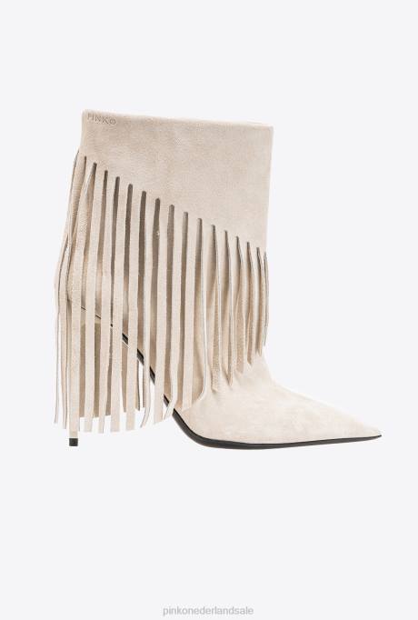 laarzen | L4881103 enkellaarsjes met franjes Pinko lelie wit