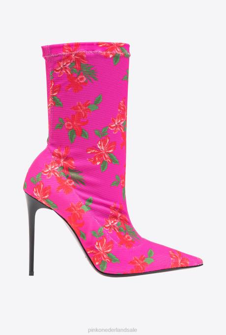 laarzen | L4881109 Enkellaarzen van mesh met print Pinko multi fuchsia/rood