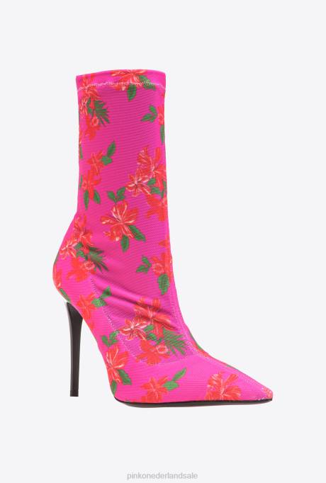 laarzen | L4881109 Enkellaarzen van mesh met print Pinko multi fuchsia/rood