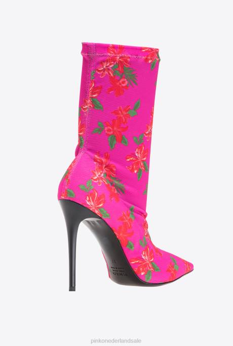 laarzen | L4881109 Enkellaarzen van mesh met print Pinko multi fuchsia/rood