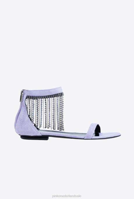 sandalen | L4881078 platte sandalen met strass franjes Pinko iris