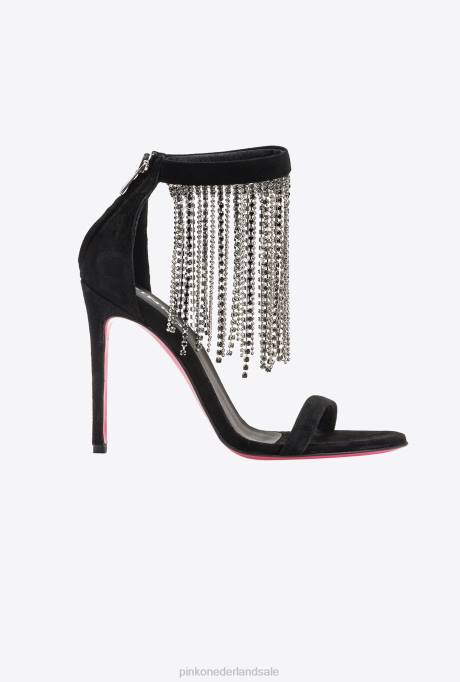 sandalen | L4881095 sandalen met franjes van strass Pinko limousine zwart