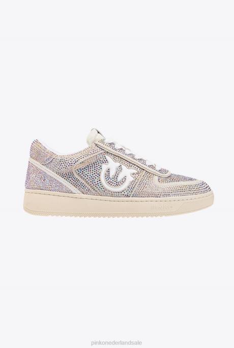 sportschoenen | L4881064 platte suède sneakers met all-over strass steentjes Pinko gebroken wit