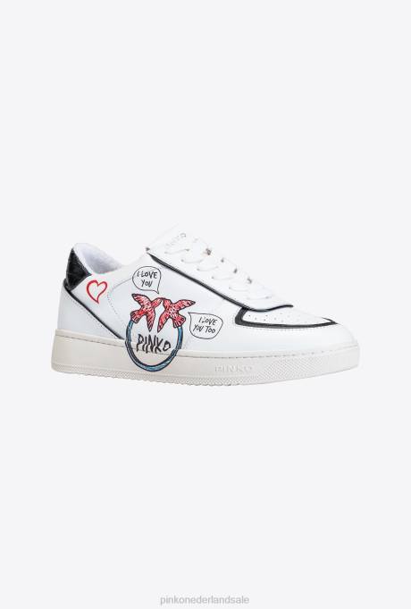 sportschoenen | L4881120 platte sneakers met graffitidetail Pinko wit/rood/zwart