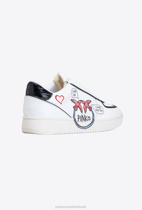 sportschoenen | L4881120 platte sneakers met graffitidetail Pinko wit/rood/zwart