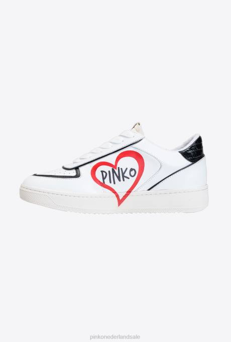 sportschoenen | L4881120 platte sneakers met graffitidetail Pinko wit/rood/zwart