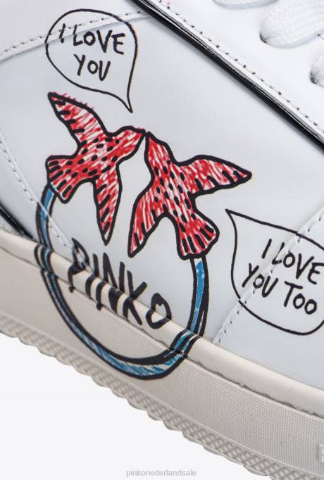 sportschoenen | L4881120 platte sneakers met graffitidetail Pinko wit/rood/zwart