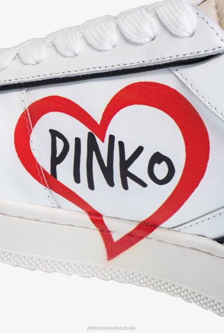 sportschoenen | L4881120 platte sneakers met graffitidetail Pinko wit/rood/zwart