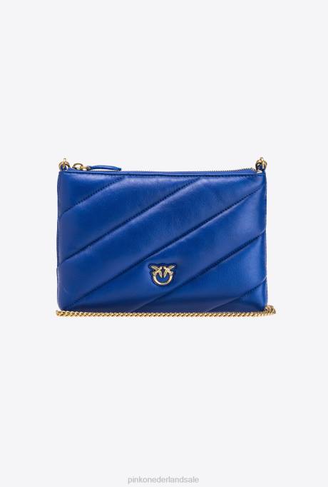 crossbodytassen | L4881192 platte tas van gewatteerd nappaleer Pinko clematis blauw-antiek goud