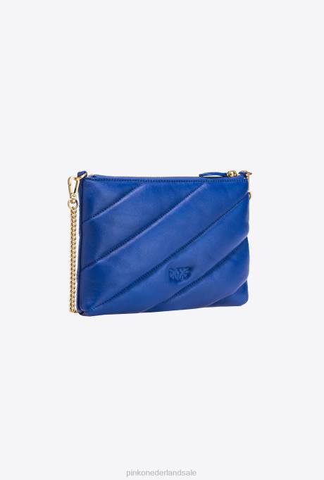 crossbodytassen | L4881192 platte tas van gewatteerd nappaleer Pinko clematis blauw-antiek goud