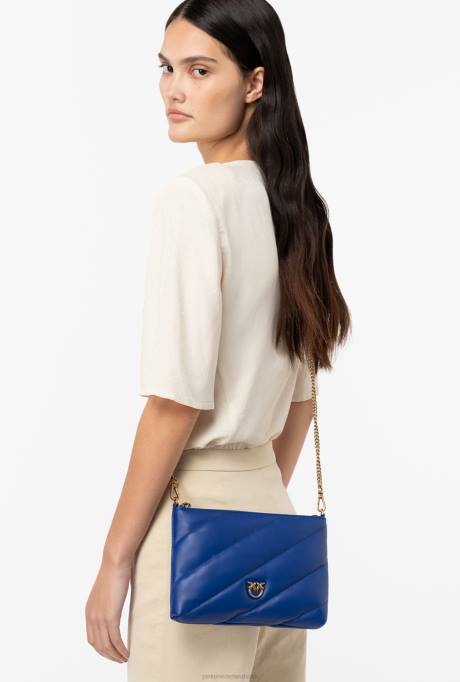 crossbodytassen | L4881192 platte tas van gewatteerd nappaleer Pinko clematis blauw-antiek goud