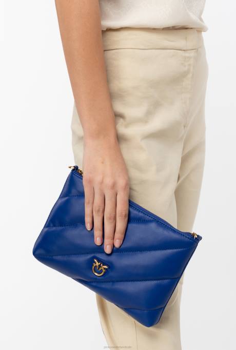 crossbodytassen | L4881192 platte tas van gewatteerd nappaleer Pinko clematis blauw-antiek goud