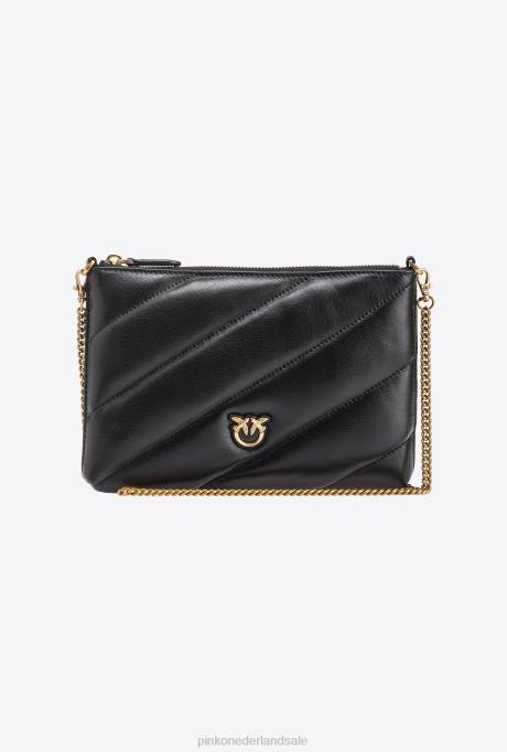 crossbodytassen | L4881193 platte tas van gewatteerd nappaleer Pinko zwart-antiek goud