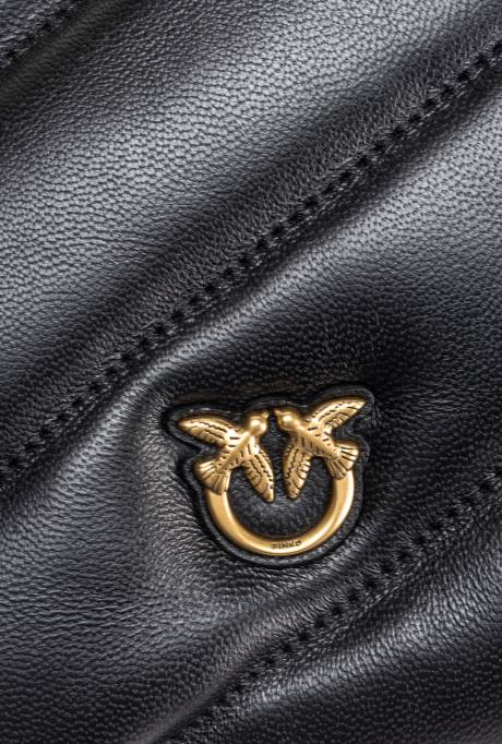 crossbodytassen | L4881193 platte tas van gewatteerd nappaleer Pinko zwart-antiek goud