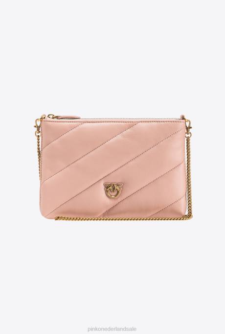 crossbodytassen | L4881194 platte tas van gewatteerd nappaleer Pinko stoffig roze-antiek goud