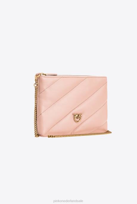 crossbodytassen | L4881194 platte tas van gewatteerd nappaleer Pinko stoffig roze-antiek goud