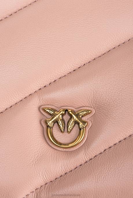 crossbodytassen | L4881194 platte tas van gewatteerd nappaleer Pinko stoffig roze-antiek goud
