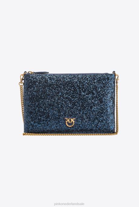 crossbodytassen | L4881198 glinsterende klassieke platte liefdestas Pinko clematis blauw-antiek goud