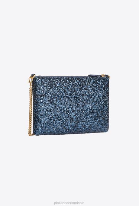crossbodytassen | L4881198 glinsterende klassieke platte liefdestas Pinko clematis blauw-antiek goud