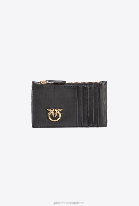 clutches | L4881162 kaarthouder met chevronpatroon met ritssluiting Pinko zwart-antiek goud