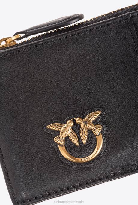 clutches | L4881162 kaarthouder met chevronpatroon met ritssluiting Pinko zwart-antiek goud