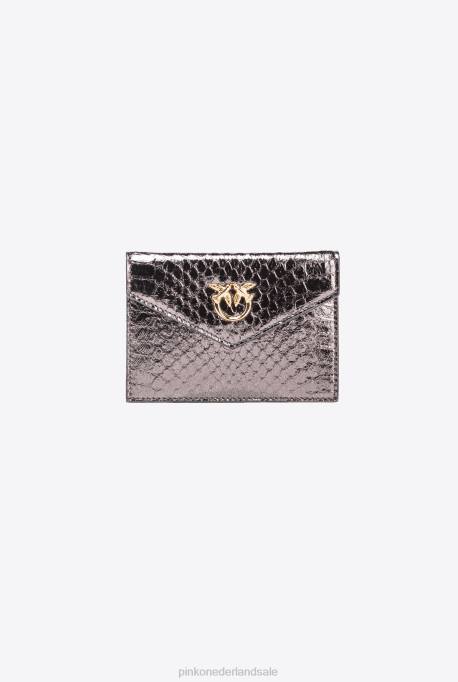 clutches | L4881170 galleria platte kaarthouder in gelamineerde reptielenhuid Pinko gunmetal grijs-glanzend goud