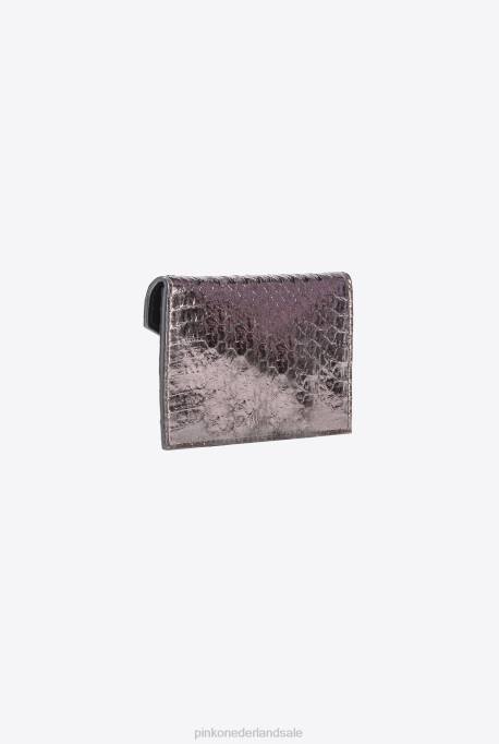clutches | L4881170 galleria platte kaarthouder in gelamineerde reptielenhuid Pinko gunmetal grijs-glanzend goud