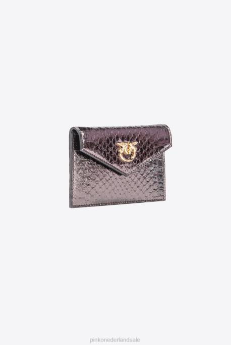 clutches | L4881170 galleria platte kaarthouder in gelamineerde reptielenhuid Pinko gunmetal grijs-glanzend goud