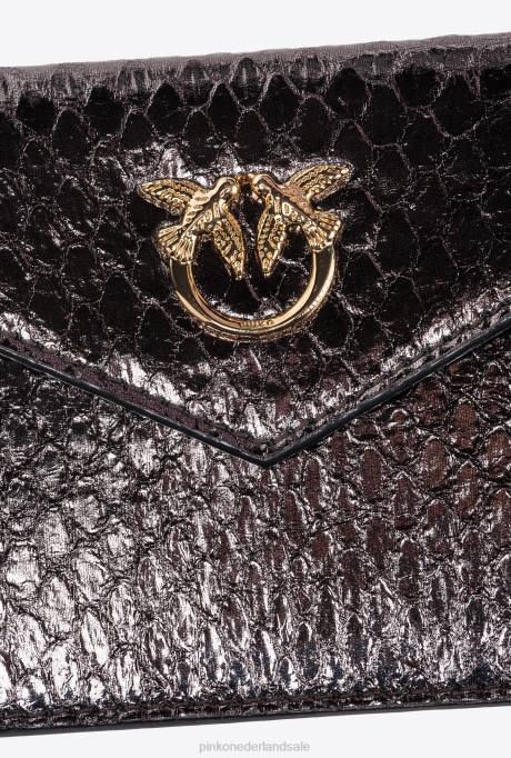 clutches | L4881170 galleria platte kaarthouder in gelamineerde reptielenhuid Pinko gunmetal grijs-glanzend goud