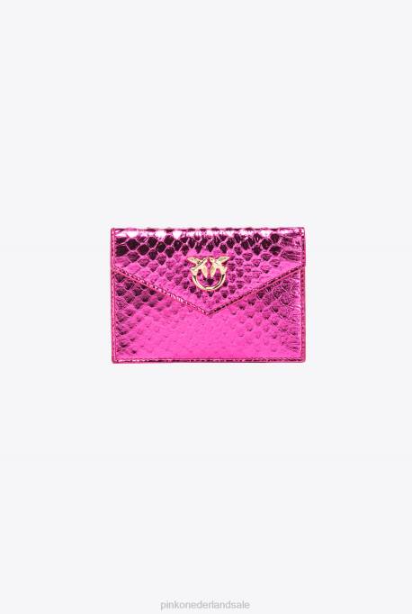 clutches | L4881172 galleria platte kaarthouder in gelamineerde reptielenhuid Pinko fuchsia-glanzend goud