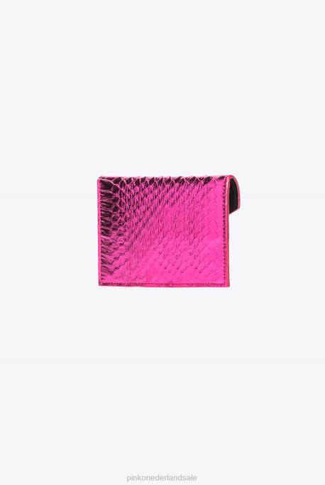 clutches | L4881172 galleria platte kaarthouder in gelamineerde reptielenhuid Pinko fuchsia-glanzend goud