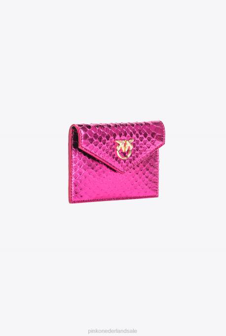 clutches | L4881172 galleria platte kaarthouder in gelamineerde reptielenhuid Pinko fuchsia-glanzend goud