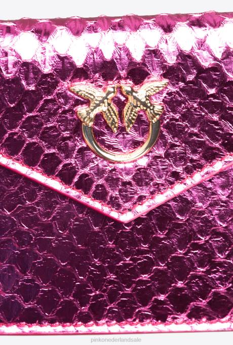 clutches | L4881172 galleria platte kaarthouder in gelamineerde reptielenhuid Pinko fuchsia-glanzend goud