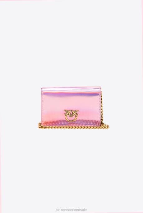 clutches | L4881177 galleria iriserende schouderband kaarthouder Pinko iriserend roze-antiek goud