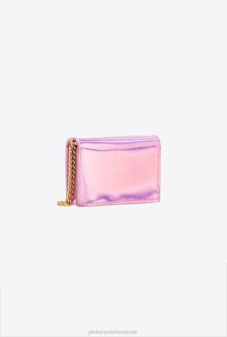 clutches | L4881177 galleria iriserende schouderband kaarthouder Pinko iriserend roze-antiek goud