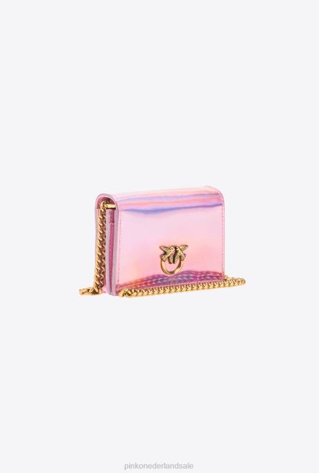 clutches | L4881177 galleria iriserende schouderband kaarthouder Pinko iriserend roze-antiek goud