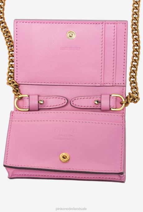 clutches | L4881177 galleria iriserende schouderband kaarthouder Pinko iriserend roze-antiek goud