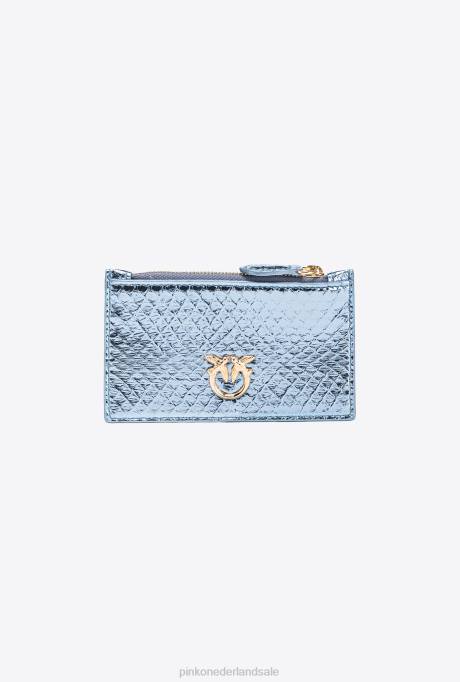 clutches | L4881179 galleria kaarthouder met ritssluiting in gelamineerde reptielenhuid Pinko lichtblauw-glanzend goud