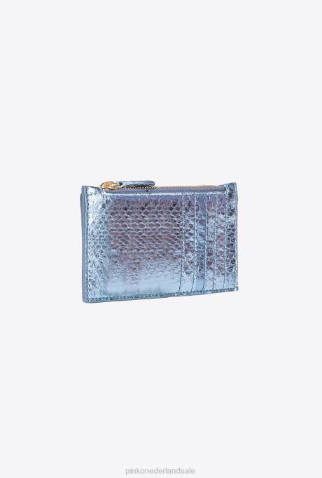 clutches | L4881179 galleria kaarthouder met ritssluiting in gelamineerde reptielenhuid Pinko lichtblauw-glanzend goud