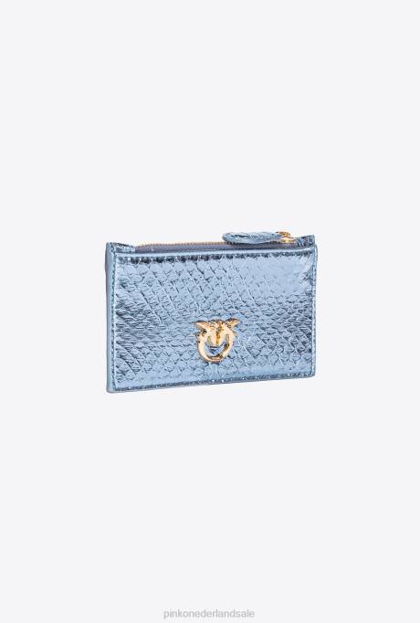 clutches | L4881179 galleria kaarthouder met ritssluiting in gelamineerde reptielenhuid Pinko lichtblauw-glanzend goud