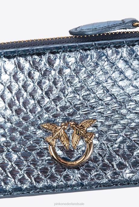 clutches | L4881179 galleria kaarthouder met ritssluiting in gelamineerde reptielenhuid Pinko lichtblauw-glanzend goud