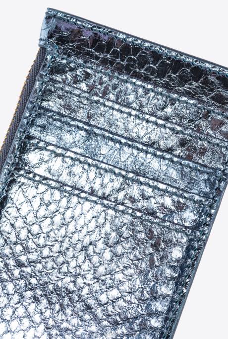 clutches | L4881179 galleria kaarthouder met ritssluiting in gelamineerde reptielenhuid Pinko lichtblauw-glanzend goud