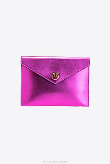 clutches | L4881201 gelamineerde platte tas Pinko roze-antiek goud