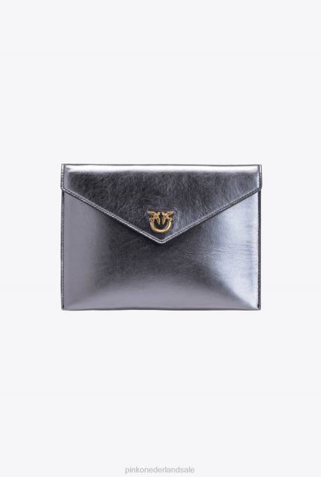 clutches | L4881202 gelamineerde platte tas Pinko zilver-antiek goud