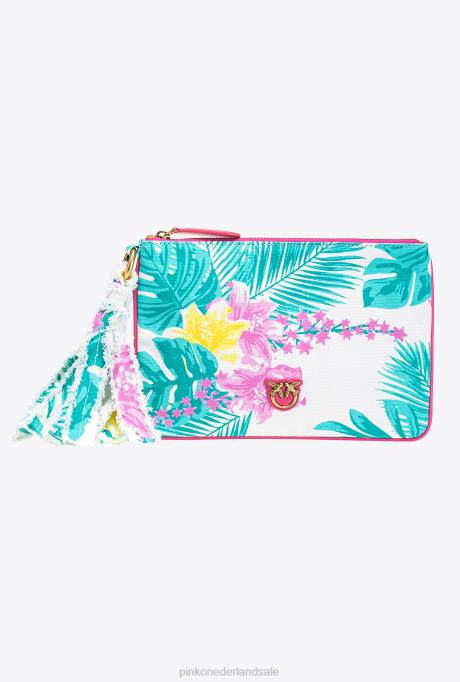 clutches | L4881276 platte tas van gerecycled canvas met print Pinko meerdere wit geel