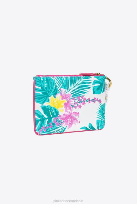 clutches | L4881276 platte tas van gerecycled canvas met print Pinko meerdere wit geel